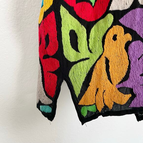 Mexican Colorful Black Hand Embroidered Jalapa Blouse Oaxacan Floral Hand Small - Picture 8 of 15